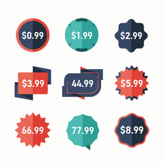 Discount price colorful tag from dollar set. Special sale offer advertising with price off label template