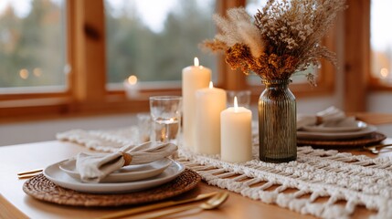 Cozy Thanksgiving table decor featuring natural elements Generative AI