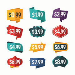  Colorful Price tag stickers, element set on transparent background