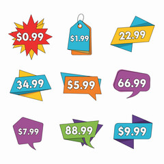 Price tags, element set on transparent background