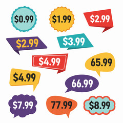 Price tags, element set on transparent background