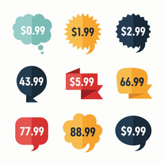 Price tags, element set on transparent background