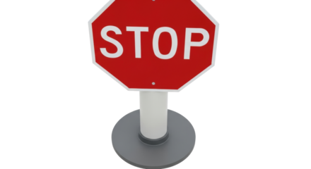 Isolated stop sign on a stand for controlling pedestrian traffic, modern design, nobody around