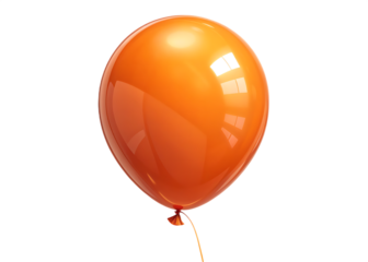 A single glossy orange balloon with a thin string isolated on transparent background