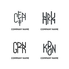 Four unique abstract letter logos with company name placeholders.