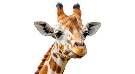 Isolated Close-up Portrait of a Giraffe Showing Head, Ears, Neck and Horns Against Simple Backdrop © Anna
