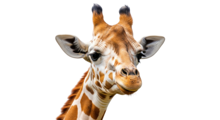 Isolated Close-up Portrait of a Giraffe Showing Head, Ears, Neck and Horns Against Simple Backdrop