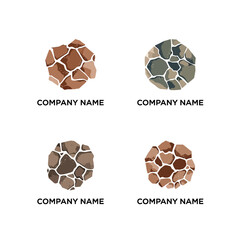 Obraz premium Four unique stone mosaic logos with company name text below each one.
