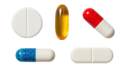 Isolated Close-up of Medication Tablets and Capsules Showing Pill Healthcare Supplement
