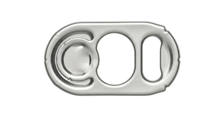 Isolated metal soda can tab pull ring, aluminum beverage packaging component, drink container accessory