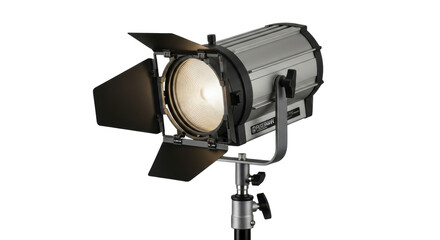 Isolated Fresnel tungsten light, barn doors, yoke mount, studio equipment lighting