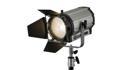 Isolated Fresnel tungsten light, barn doors, yoke mount, studio equipment lighting
