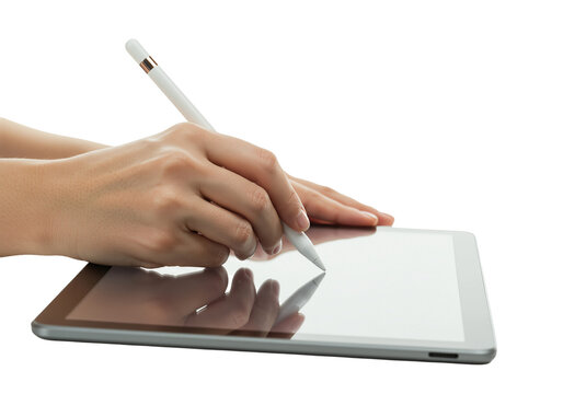 Woman Writing Stylus Digital Tablet Action Technology Education Note Isolated PNG on isolated transparent background