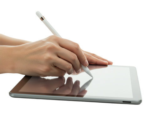Woman Writing Stylus Digital Tablet Action Technology Education Note Isolated PNG on isolated transparent background