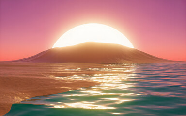 Fototapeta premium Sunrise Island Seascape Transparent Serene Ocean Landscape Aesthetic Design