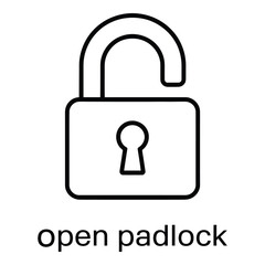 Open Padlock, Unlock, Security, Access, Privacy, Protection Line Icon