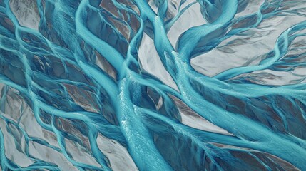 Aerial View of Braided Glacier Meltwater Streams