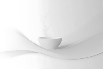 A flat vector illustration of a steaming coffee cup silhouette, simple and elegant, with gentle curved lines and subtle steam wisps rising, centered on a white background 