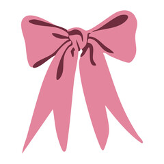Pink Ribbon Bow with Hanging Tails on Transparent Background isolated decoration isolated on a transparent background