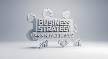 3d rendering of business strategy esg governance text with abstract shapes and business icons