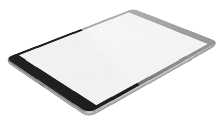 Isolated digital device on table showing blank screen for mockup, advertisement use
