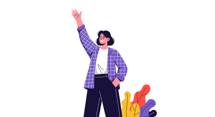 A confident person stands with one arm raised as a symbol of empowerment and unity.