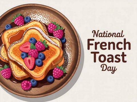 Delicious french toast topped with fresh berries celebrating national french toast day