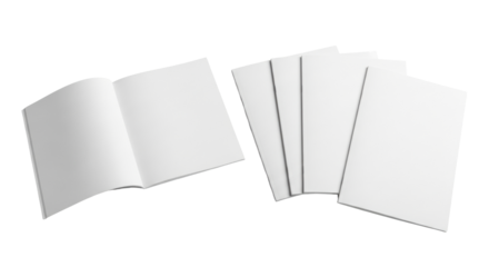 Isolated collection of blank mockup books and catalogs for branding design template