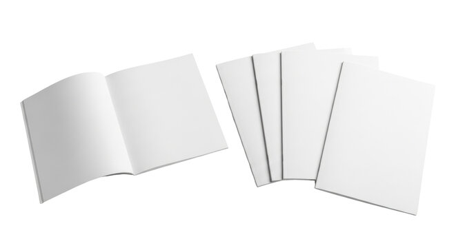 Isolated collection of blank mockup books and catalogs for branding design template