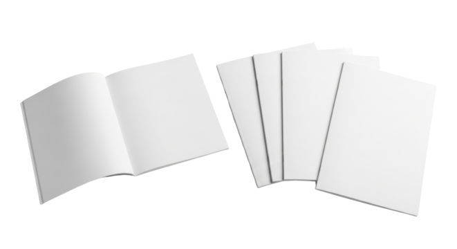 Isolated collection of blank mockup books and catalogs for branding design template