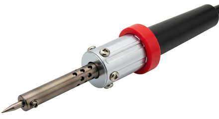 Isolated soldering iron with a sharp tip for electronics projects and repairs, angled view