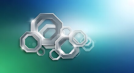Abstract geometric shapes, metallic octagons, symbolizing technology, innovation, and digital transformation