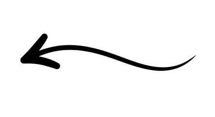 Fototapeta premium Elegant flowing arrow pointing left with a silhouette design guiding direction and navigation isolated on transparent background