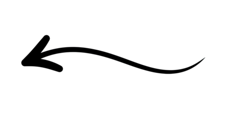 Elegant flowing arrow pointing left with a silhouette design guiding direction and navigation isolated on transparent background