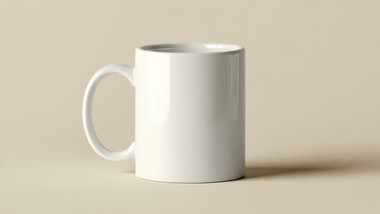 Simple and Clean White Ceramic Mug Mockup Displayed on a Neutral Creamy Background