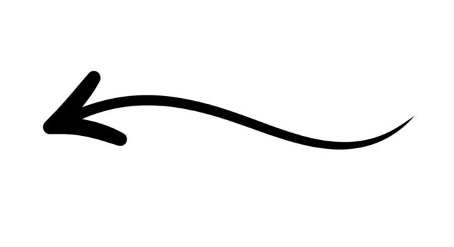 Elegant flowing arrow pointing left with a silhouette design guiding direction and navigation isolated on transparent background