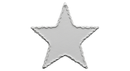 Embossed white star with textured edges against backdrop isolated on transparent background