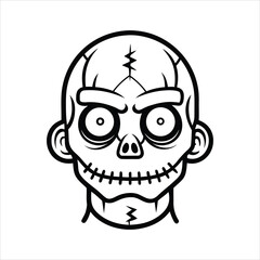 Zombie Head Outline with Stitches Vector Icon on White Background