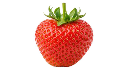 Isolated Fresh Strawberry with Green Stem and Seeds Close-Up, Macro Shot, Juicy and Ripe