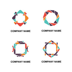 Fototapeta premium Set of four colorful abstract geometric logo designs for company branding.