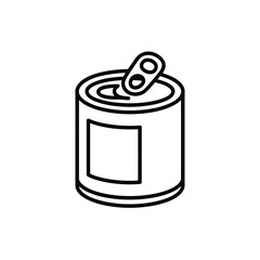 Simple line art icon of an open food can with a blank label