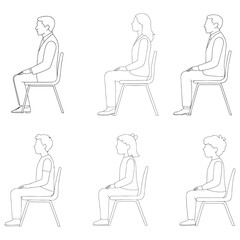 men and 
women and teenagers sitting on bench or chair business group in profile view