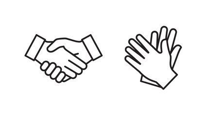 Handshake and clapping hands line icons simple vector symbols for business agreement and applause isolated on white background