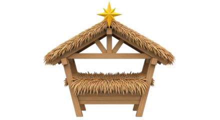 Isolated Nativity manger scene with star on the roof, a traditional Christmas symbol