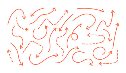 set of simple hand draw doodle line arrow, colorful geometric arrows vector, abstract up down arrows form elements dotted line icon,Sketch design card, invitation, wallpaper, poster, background	