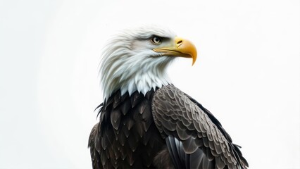 Obraz premium Majestic Bald Eagle Portrait Against a Clean White Background.