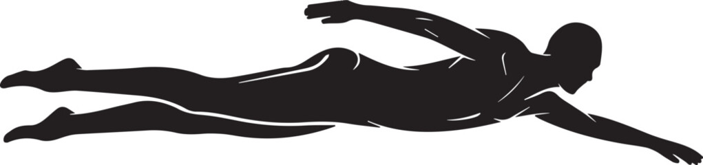 Striking Black Silhouette Vector of a Diver or Swimmer Plunging into Water