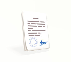 Document paper with Stamp and Signature 3d icon isolated vector illustration