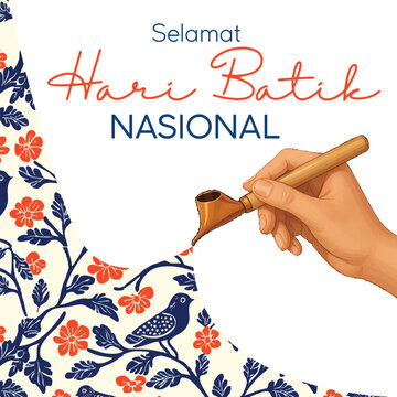 Selamat Hari Batik Nasional Illustration with Traditional Canting and Floral Batik Pattern