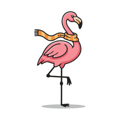 Obraz premium Cute pink flamingo wearing a cozy scarf, perfect for winter themed designs and tropical holiday promotions, a fun and quirky element to enhance your project